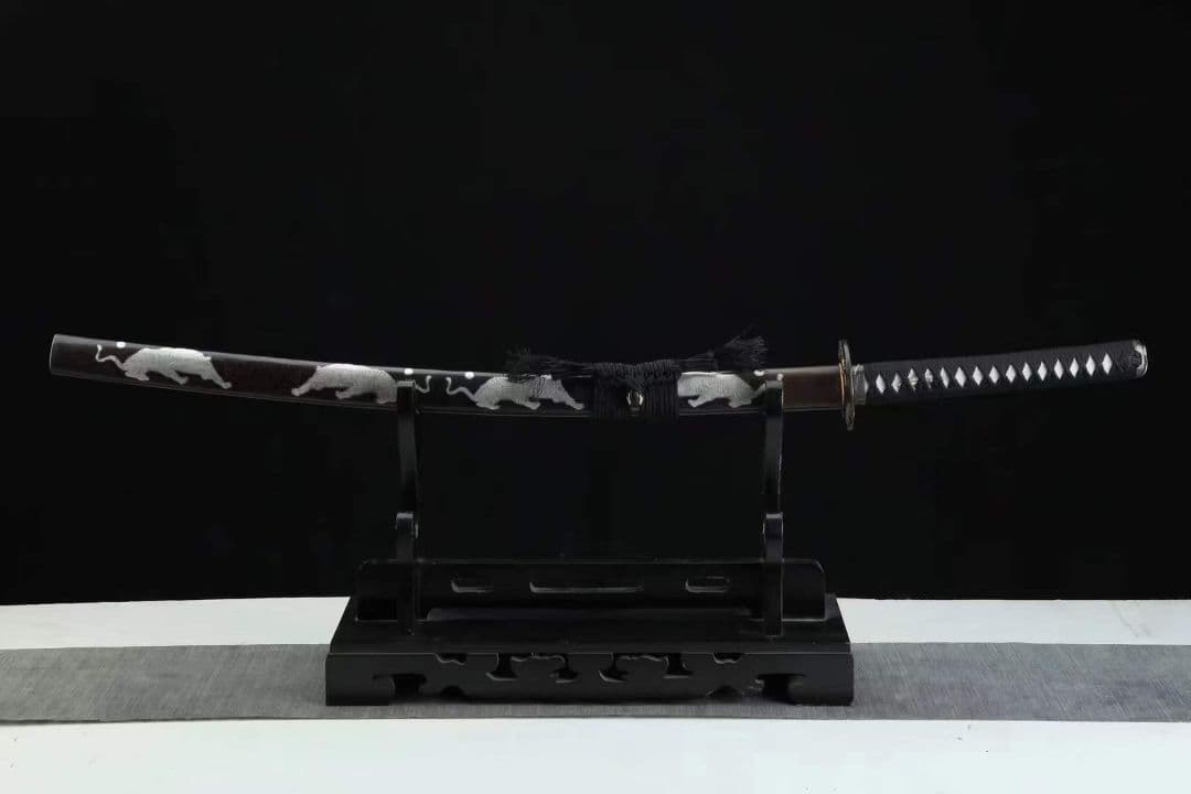 三色銅黄銅鞘「猛虎下山刀盤」武士刀 武具　刀装具　日本刀　模造刀   居合刀