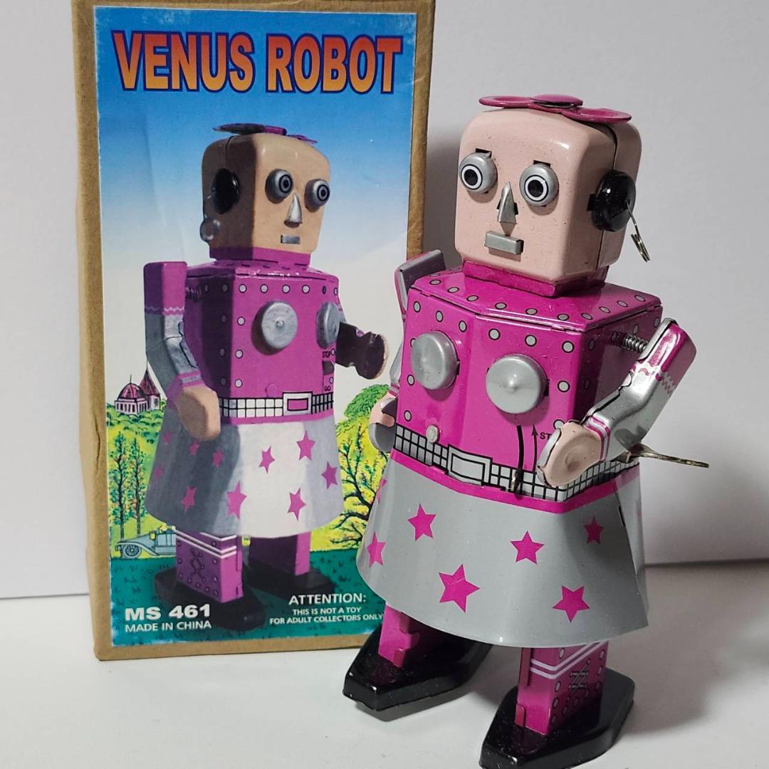 ブリキ ロボット ネジ巻き 女の子デザイン 昭和レトロ