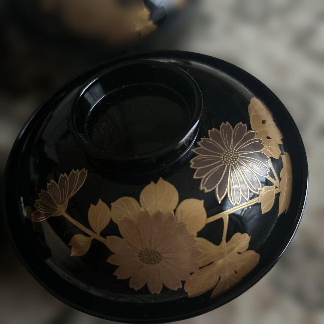 漆器5個セット 金花模様