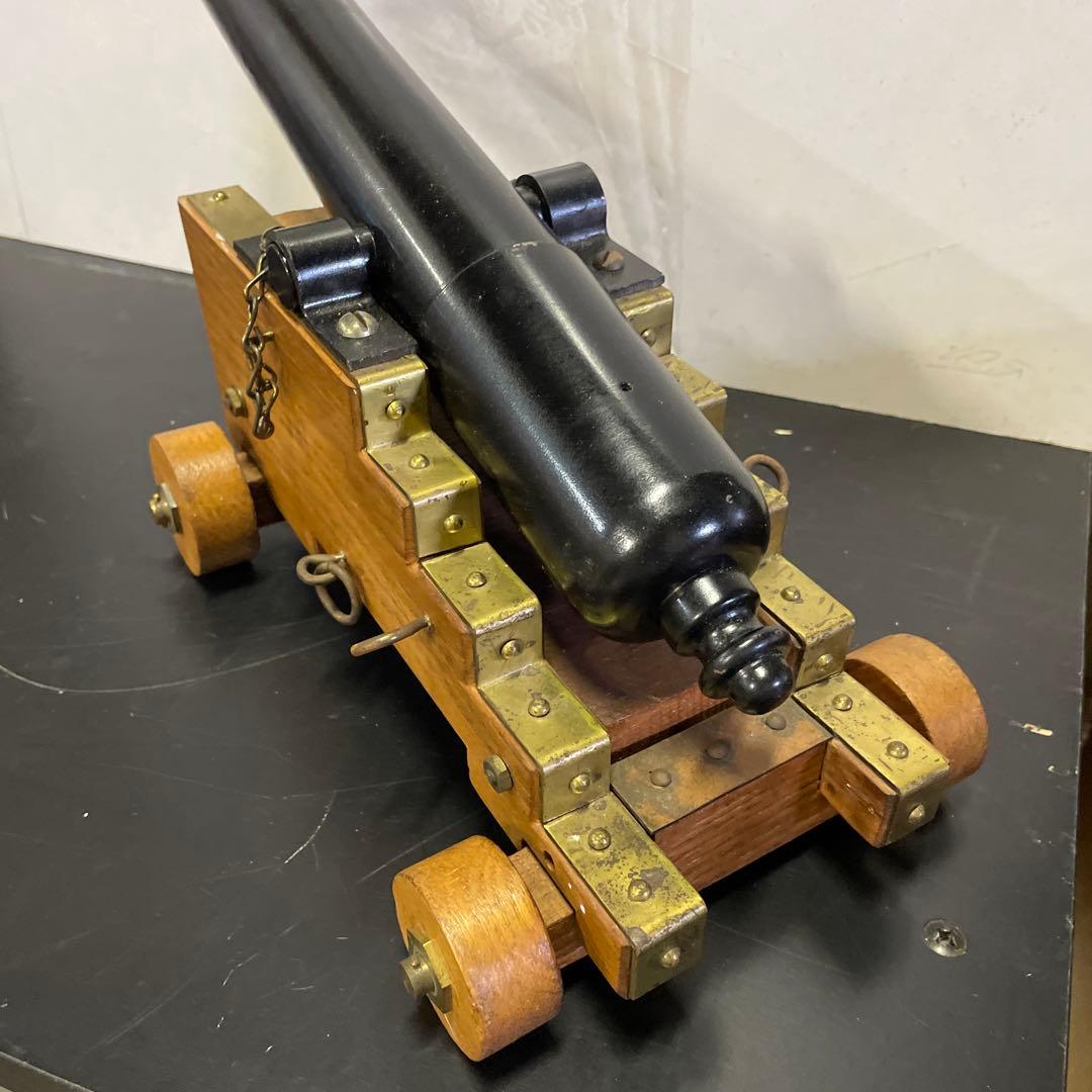 真鍮 木製大砲オーナメントデスクウェイトキャノンミリタリアモデル　海軍　短砲