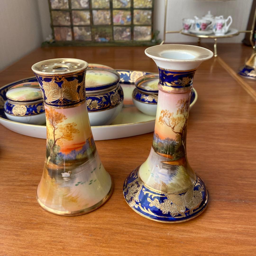 オールドノリタケ　湖水の白鳥　ドレッシングテーブルセット　英国里帰りスワンレイク