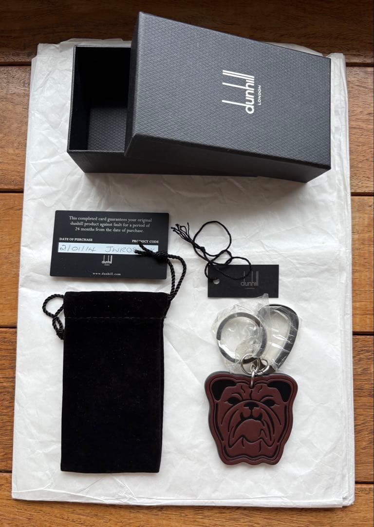 【未使用品】ダンヒル ブルドッグモチーフ　レザー製キーホルダー