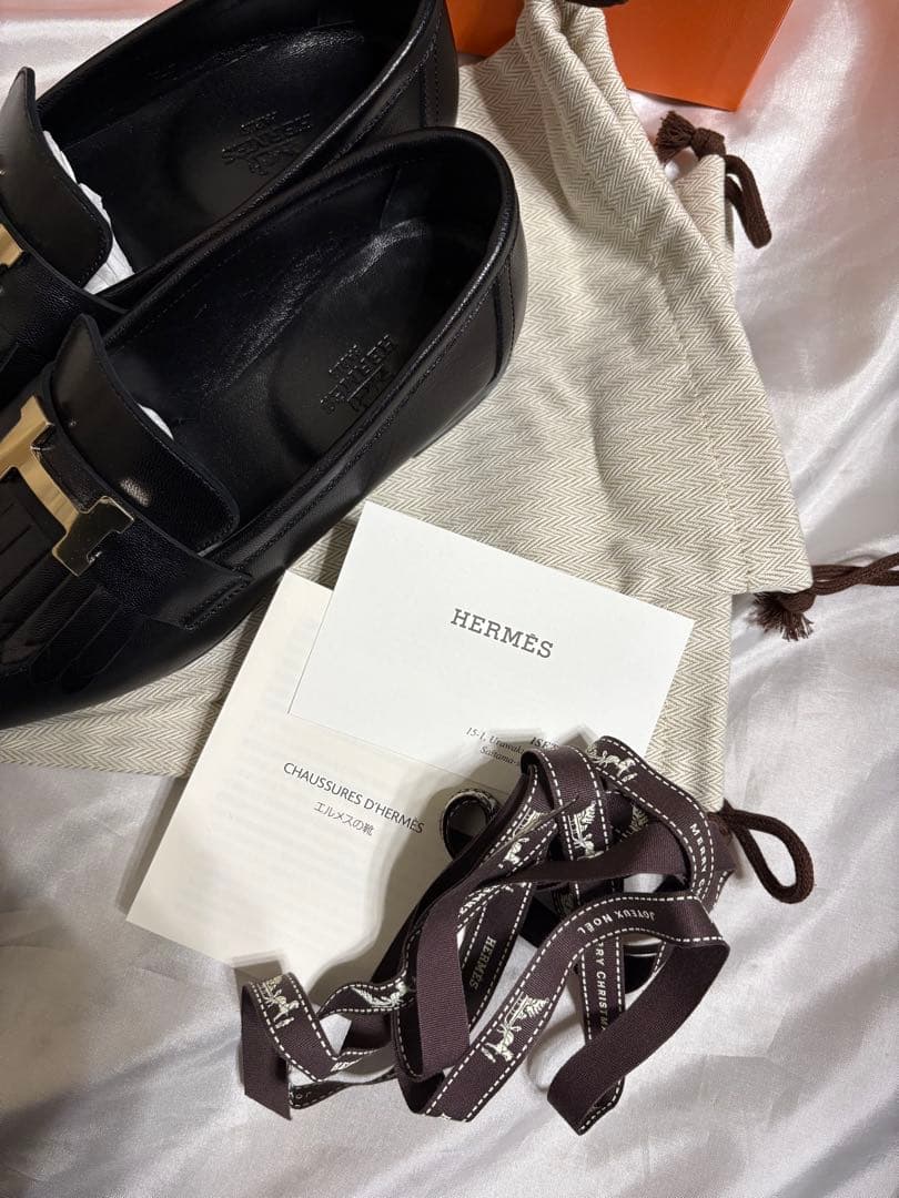 エルメス hermes 美品 モカシンロワイヤル 黒 35
