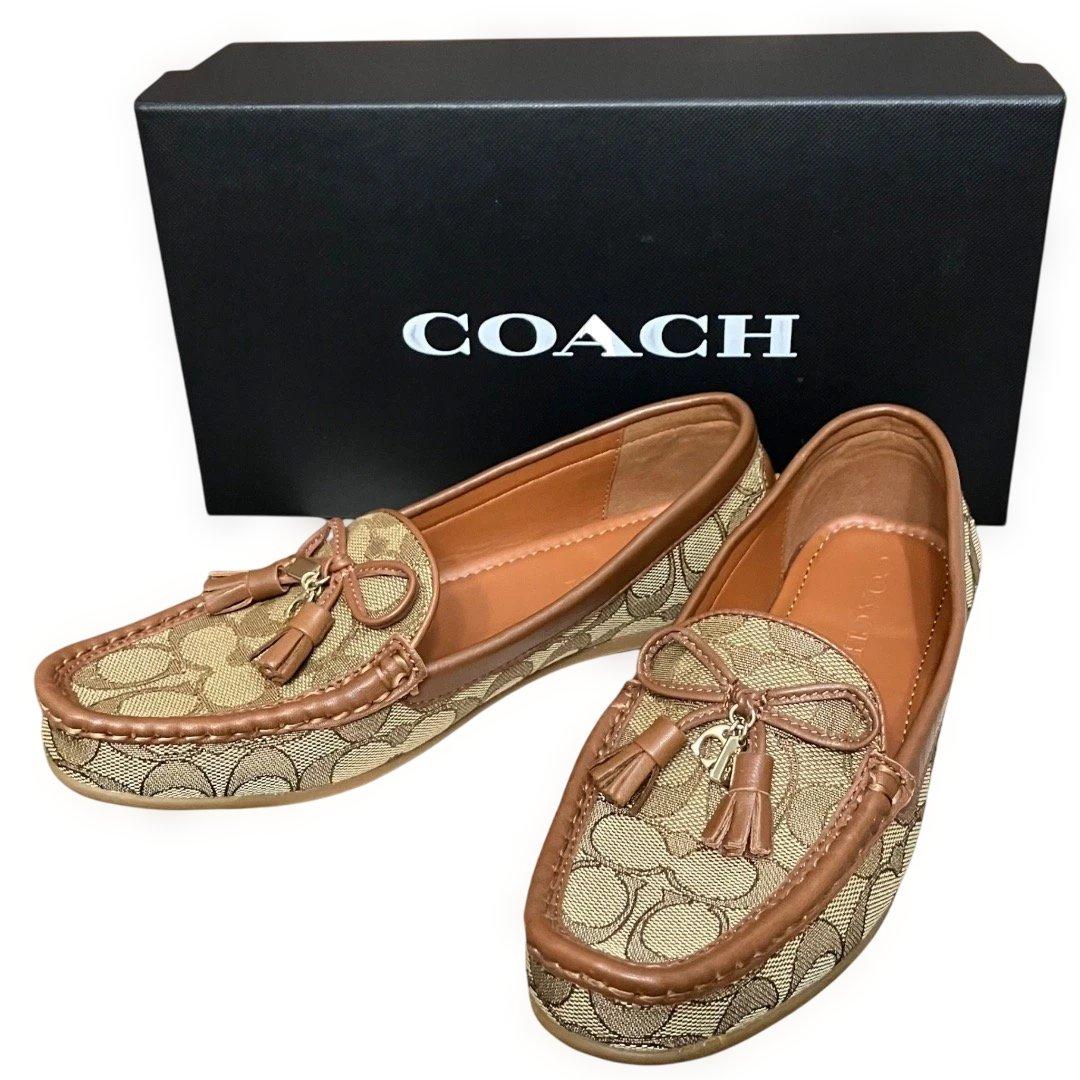 本日限定値引‼️美品‼️箱付❣️COACH モカシン ベージュ/ブラウン シグネチャー