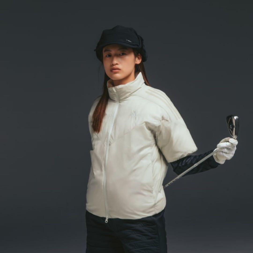 新品　2XL アディダスゴルフ　撥水 ハイネック フルジップ半袖ダウンジャケット