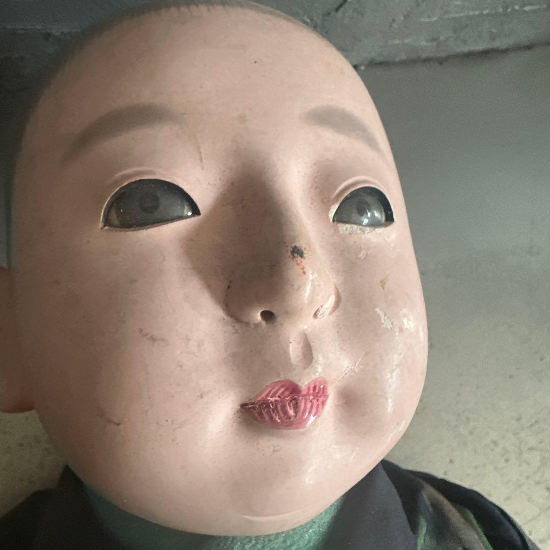 瞬間的お値下げ❣️ヴィンテージ　市松人形 男の子　黒と緑の模様