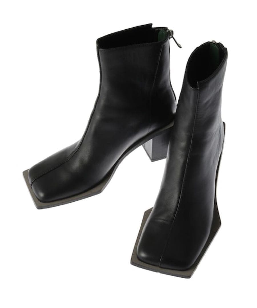 UN3Dアンスリード　ワイドスクエアショートブーツ　22.5~23.5　ブラック