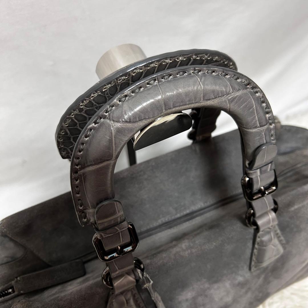 GIORGIO ARMANI スエード　クロコ型押し　ハンドバッグ　ミニボストン