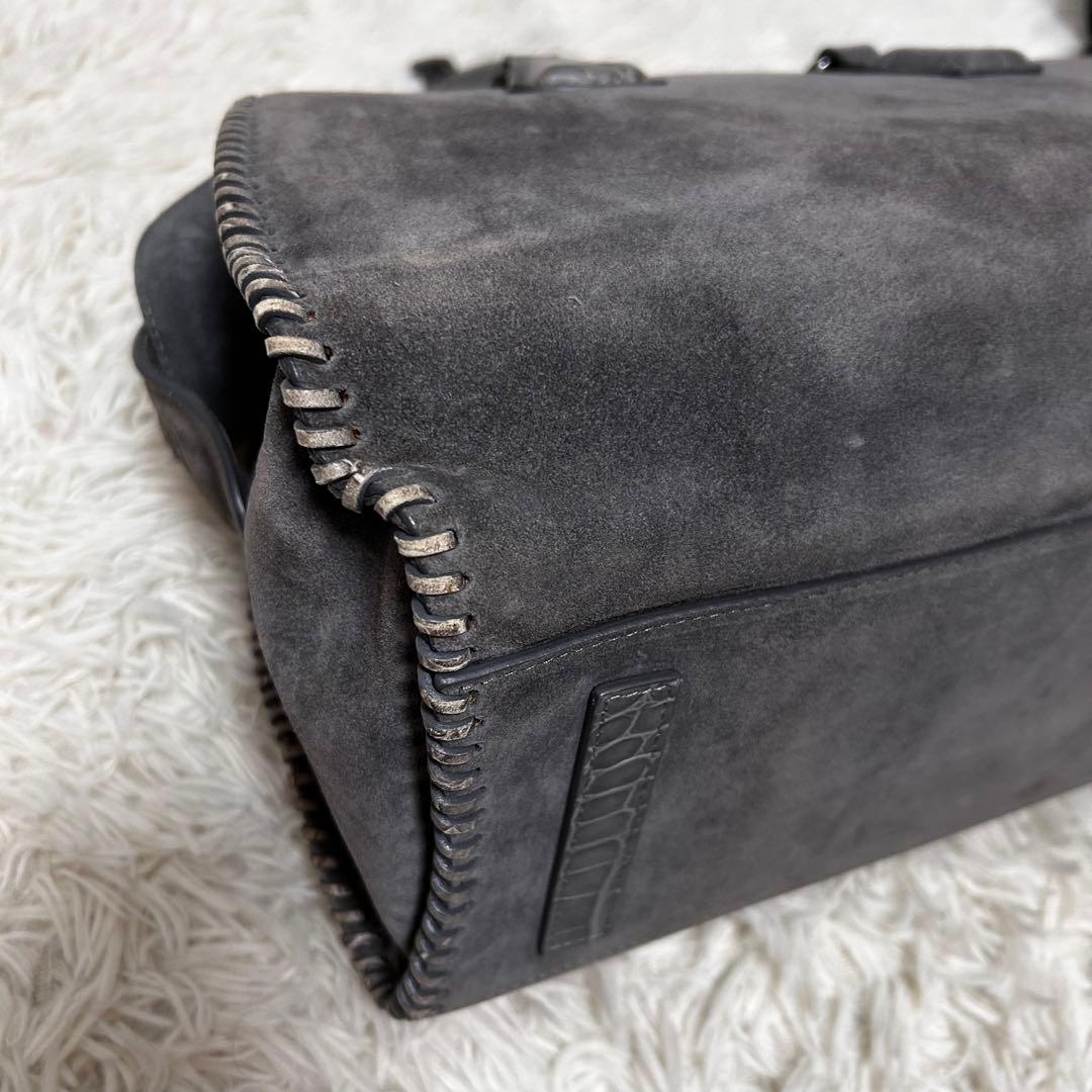 GIORGIO ARMANI スエード　クロコ型押し　ハンドバッグ　ミニボストン