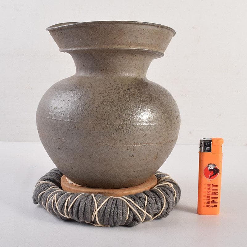 珠洲焼　有孔広口小壷　台座付　合わせ箱　C　R8830H