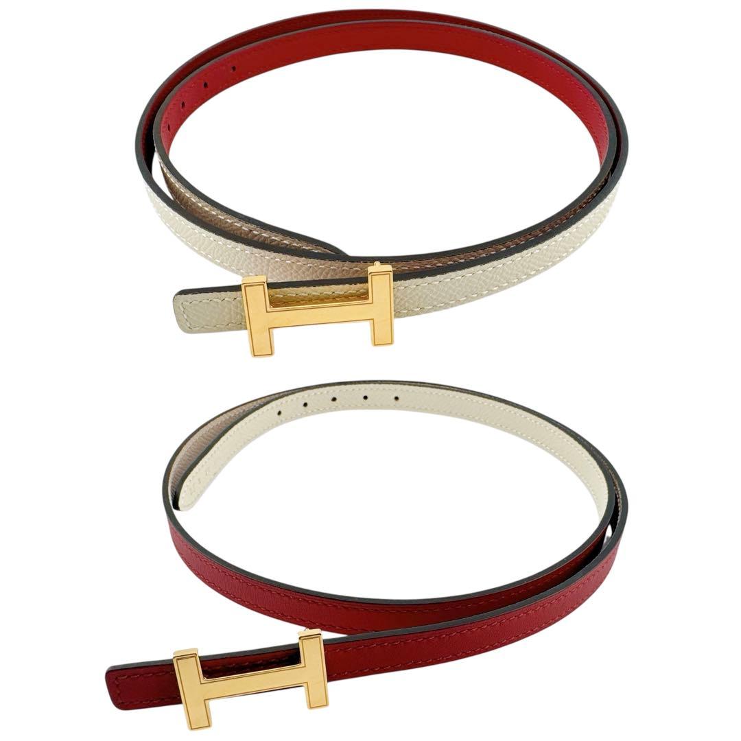 希少◇美品◇エルメス ミニHベルト リバーシブル ルージュｘベージュ レディース