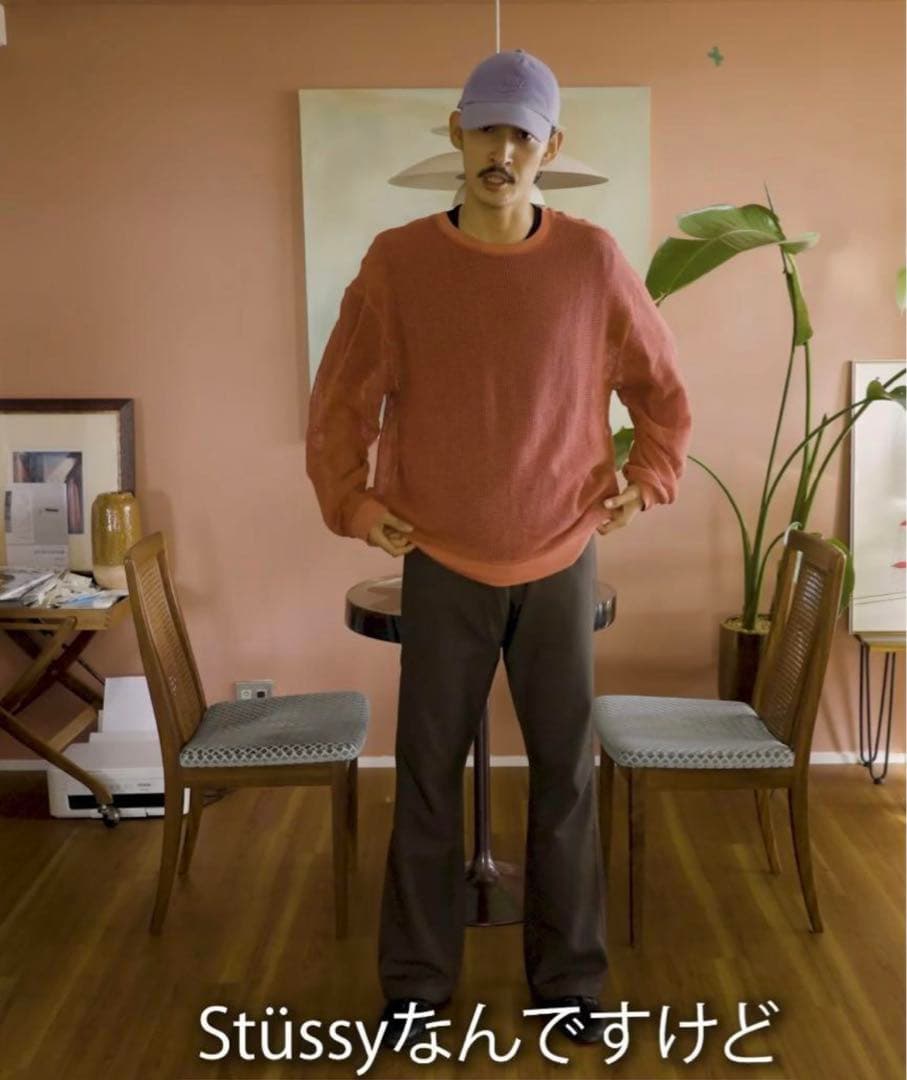 茶 stussy 22SS Cotton Mesh LS Crew Top