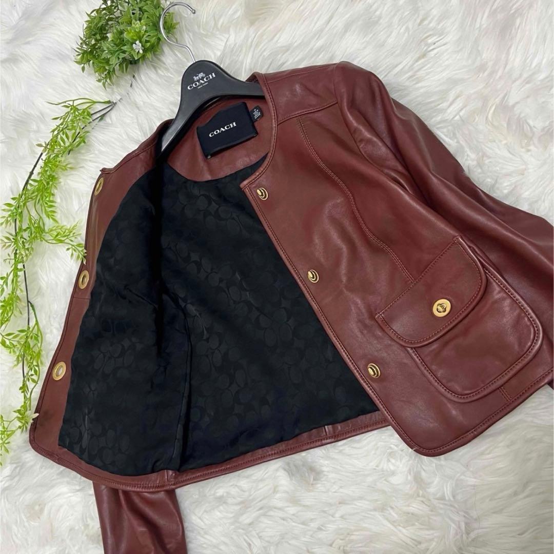 COACH コーチ ノーカラー ラムレザージャケット ライダース ターンロック