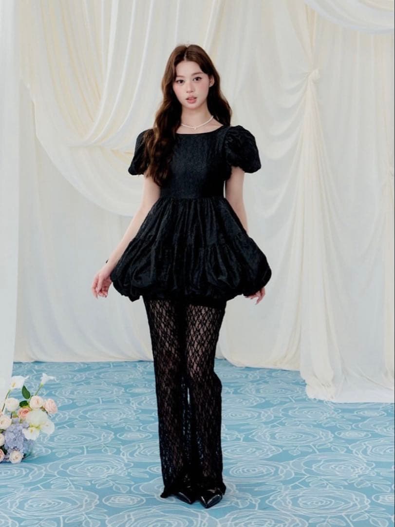 トリートユアセルフ ジャガード ミニワンピース ブラック