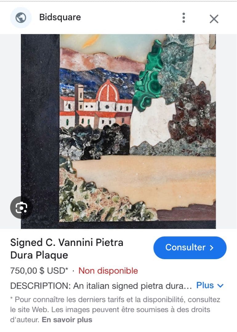 イタリア製 モザイク画 C. Vannini 直筆サイン入り 真作