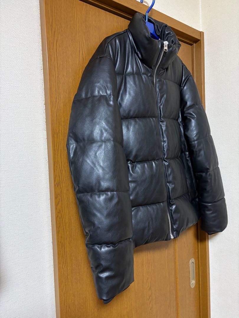 ZARA ブラック フェイクレザー　パフジャケット XL キルティングジャケット