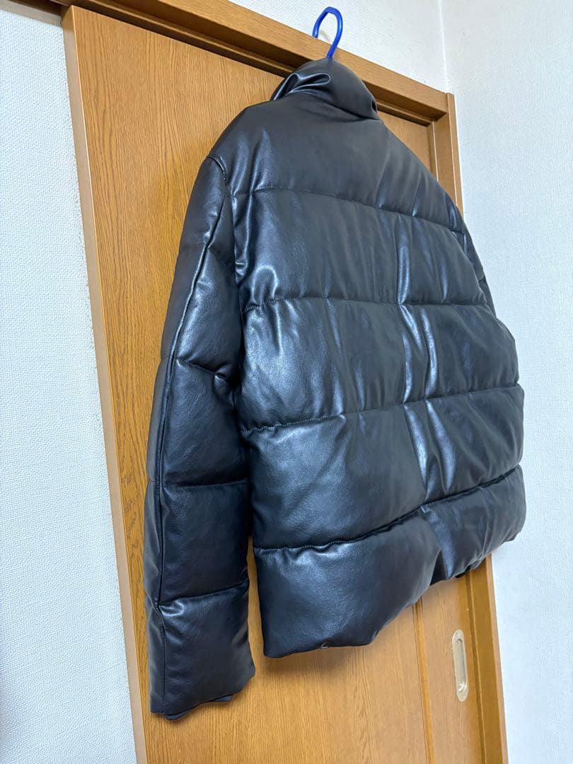 ZARA ブラック フェイクレザー　パフジャケット XL キルティングジャケット