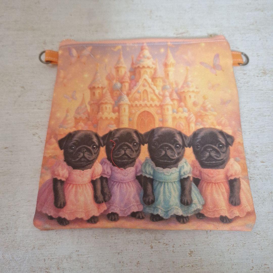 激レアパグパネル生地　ハンドメイド　まちなしバッグ　フラットポーチ