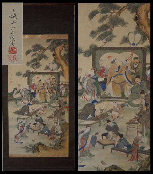 江戸中期絵師 南蘋派 岡岷山作『郭子儀図』絹本大型掛軸 真作 箱付 中国画