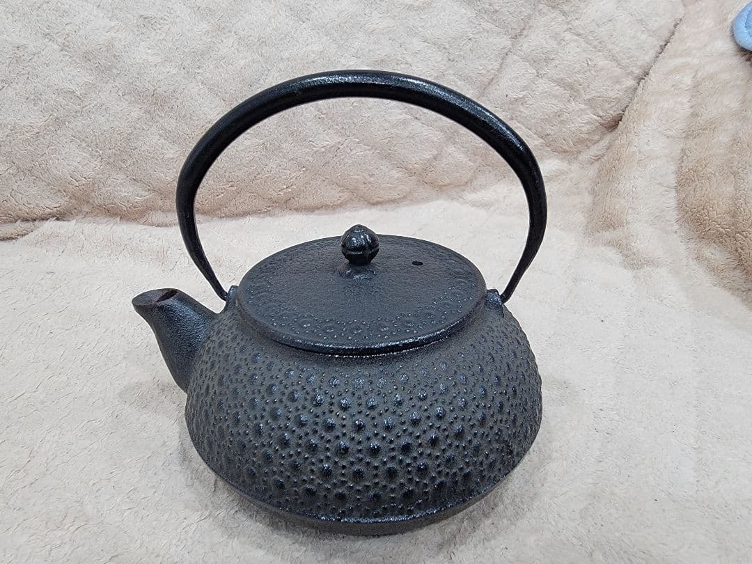 黒色鋳鉄鉄瓶 凹凸デザイン 茶こし付き　南部鉄器