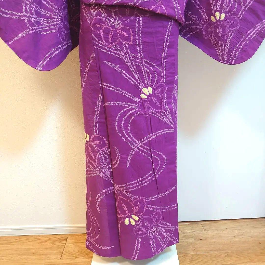 【有松鳴海絞】有松絞り浴衣 深紫 菖蒲 身丈163cm裄丈67cm