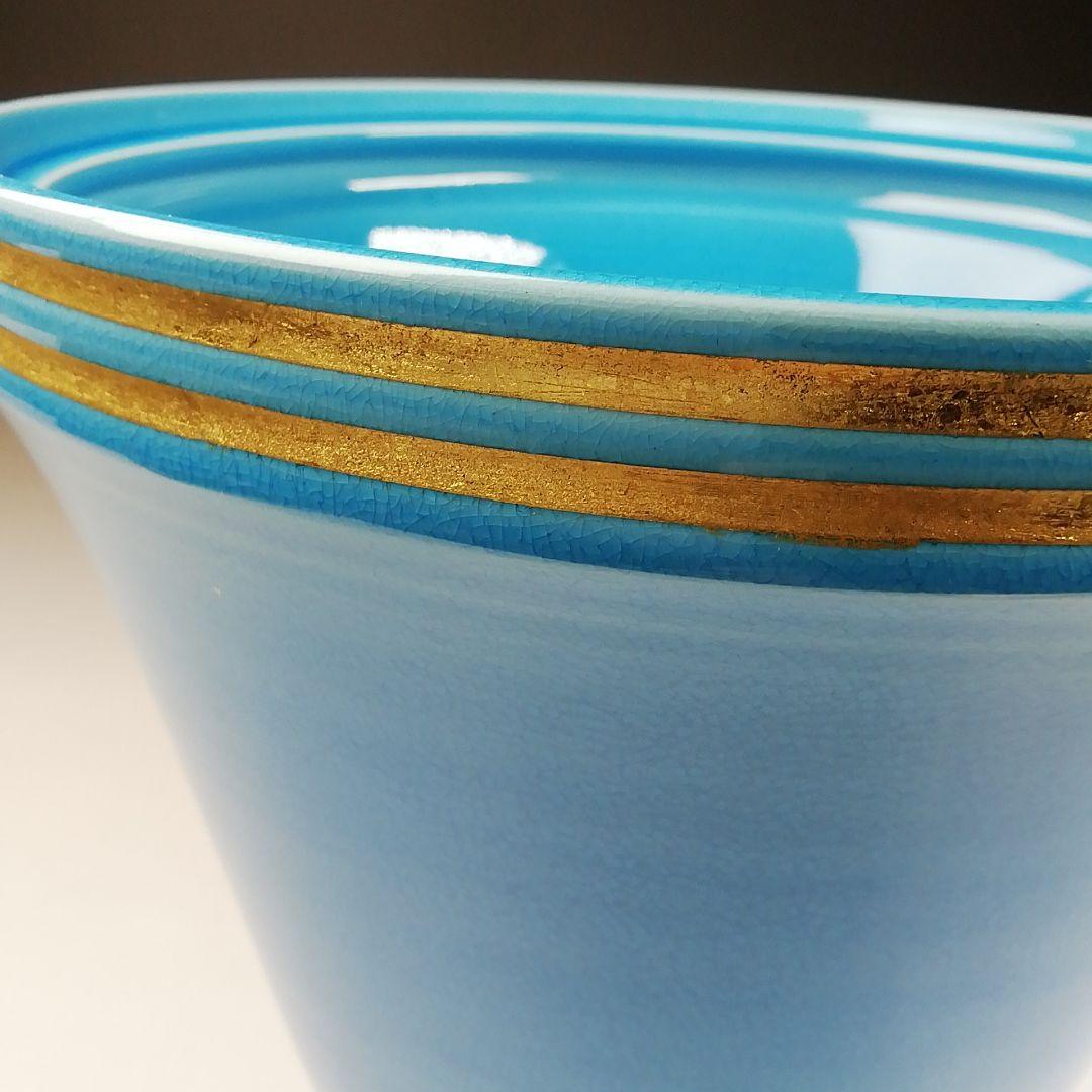 Ｔ７４２　水指　『浅黄交趾　末広』『御室窯』　共箱　茶道具