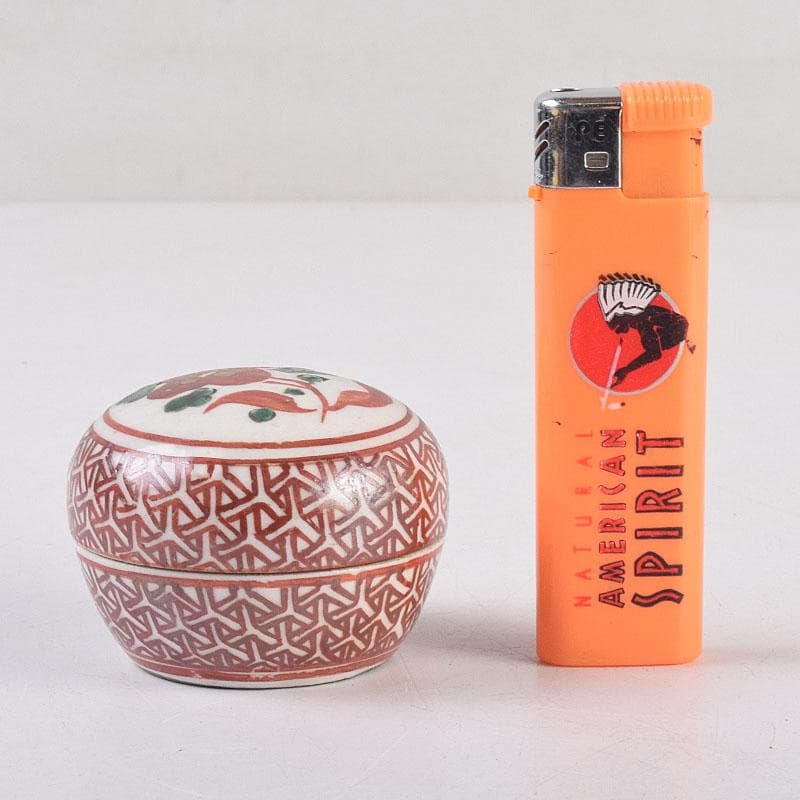 中国　呉須赤絵　花文　香合　時代箱　V　R8886