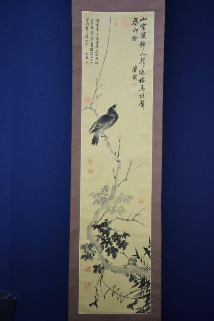 複製/唐寅/叭々鳥画賛/工芸/布袋屋掛軸HG-784