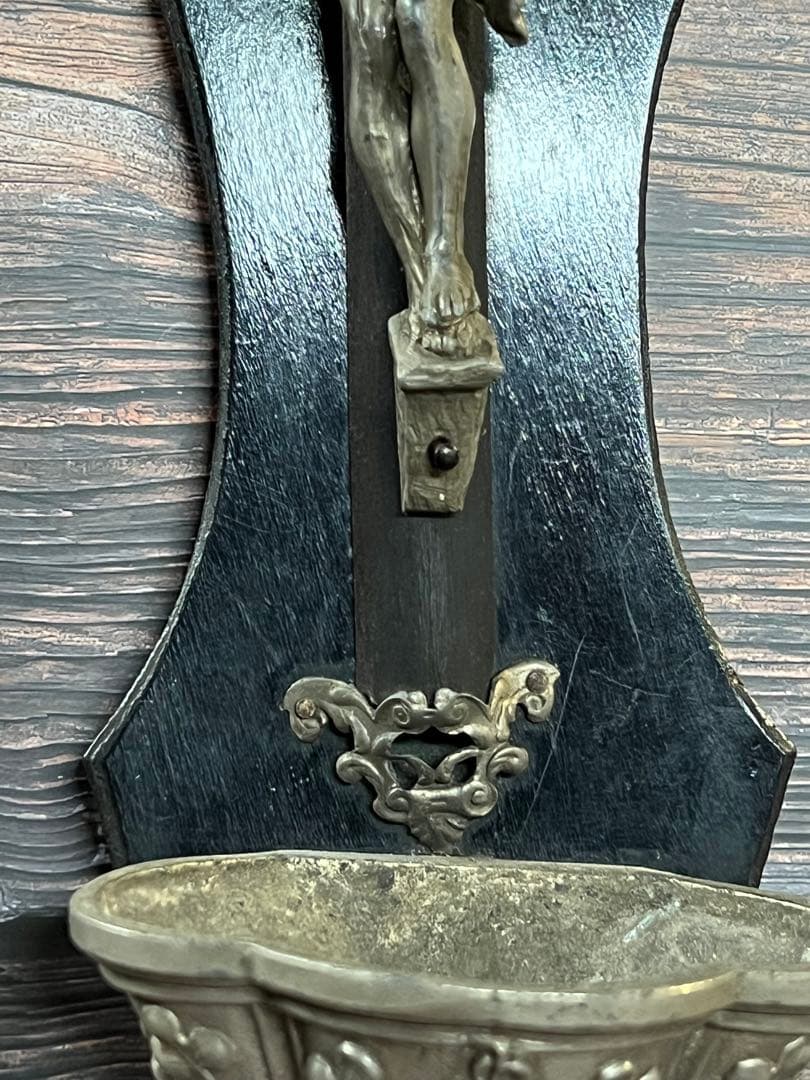 フランス　アンティーク　聖水盤　イエスキリスト 磔刑　十字架　クロス