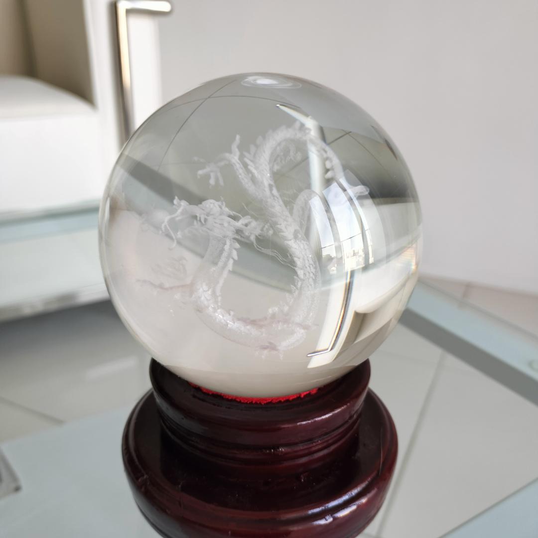 レーザーで彫られた龍の丸珠[tKEL]10cm　特大サイズ☆当店人気商品