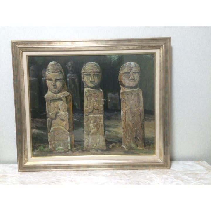 岡村達夫 作　石仏  15号油絵