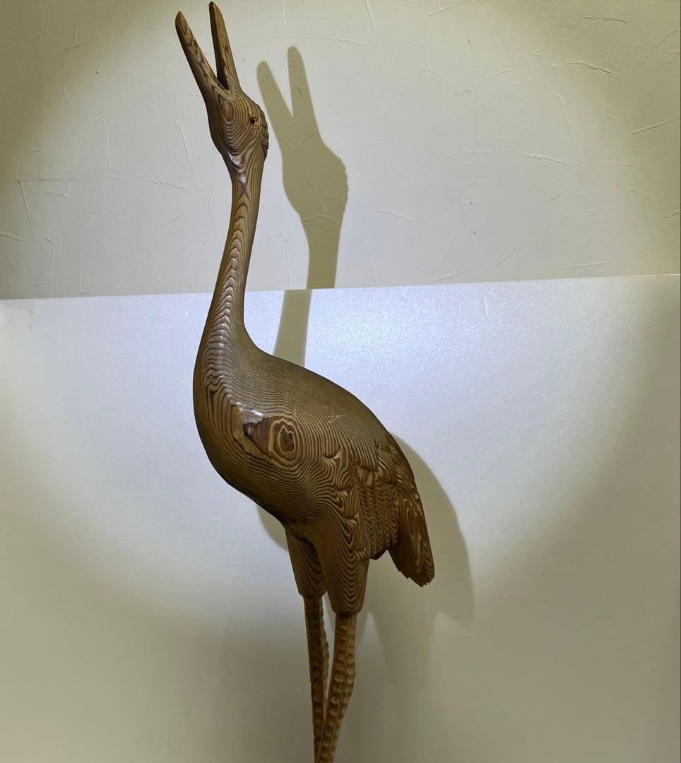 時代木製鶴置物　高さ約81㎝　東Y8-0128③タコサ