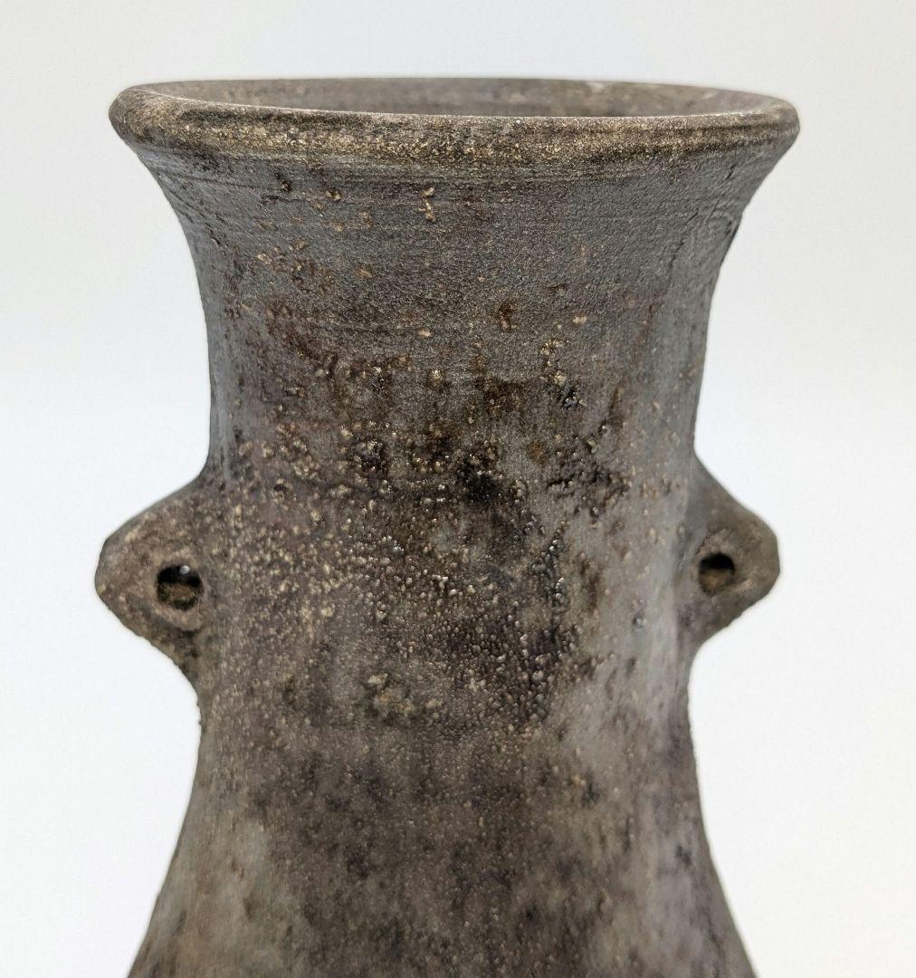 岡山県重要無形文化財 山本出 備前焼 耳付花入 備前須恵 花瓶 花器 置物 窯変