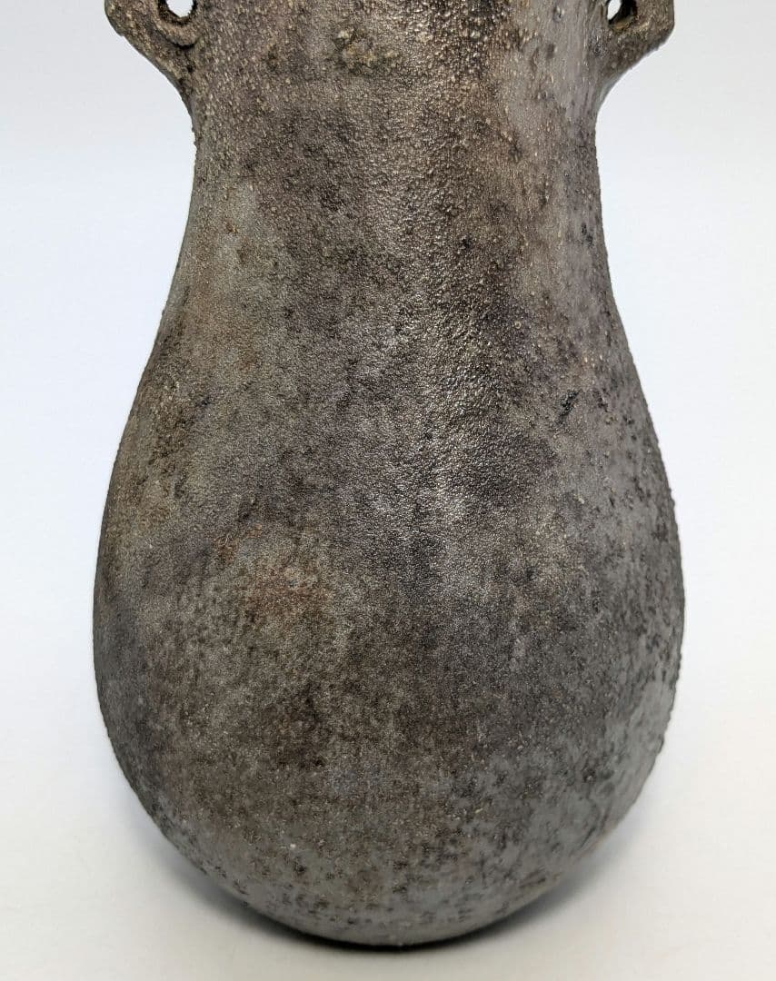 岡山県重要無形文化財 山本出 備前焼 耳付花入 備前須恵 花瓶 花器 置物 窯変