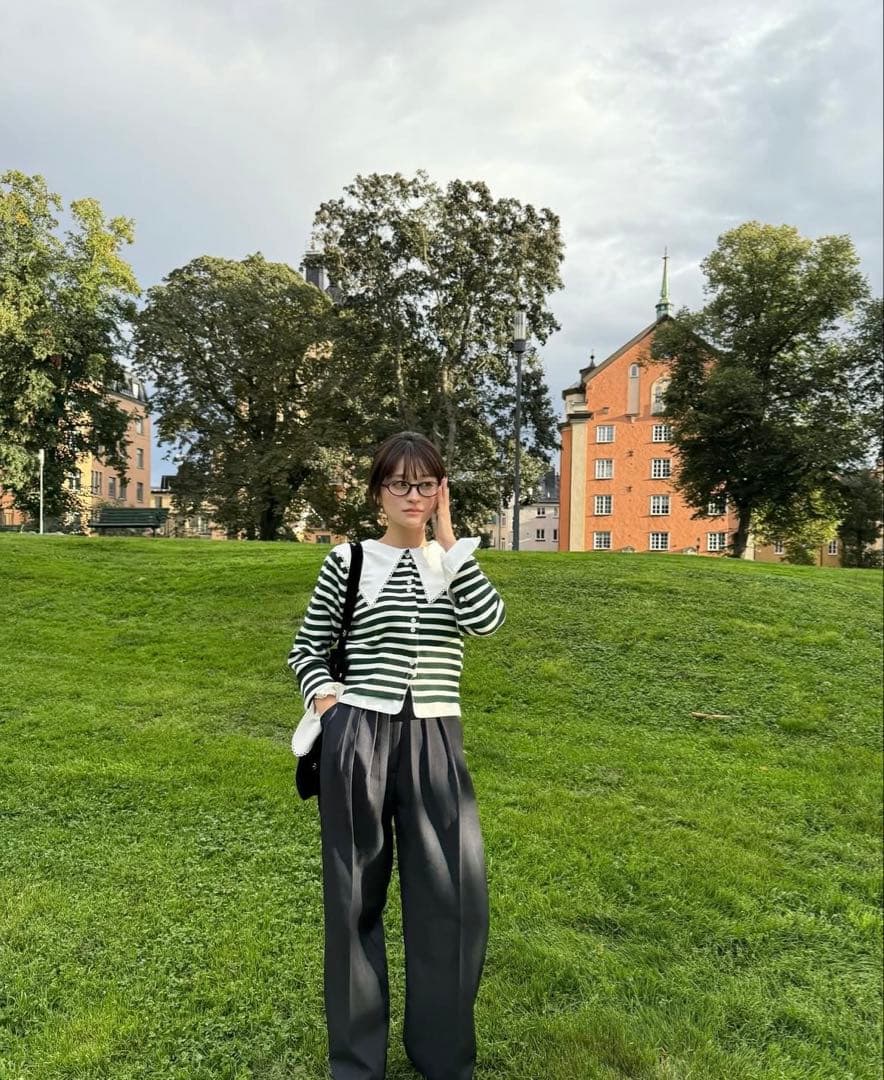 【新品未使用】Bibiy. ボーダー長袖ニットカーディガン