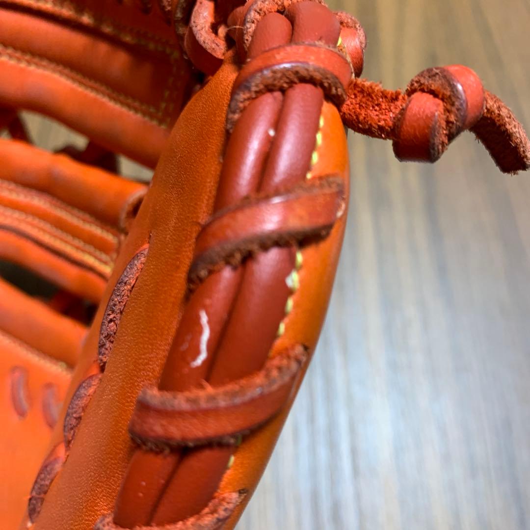 ファーストミット左利き用　オレンジ レザー 野球グローブ 軟式用ミズノ