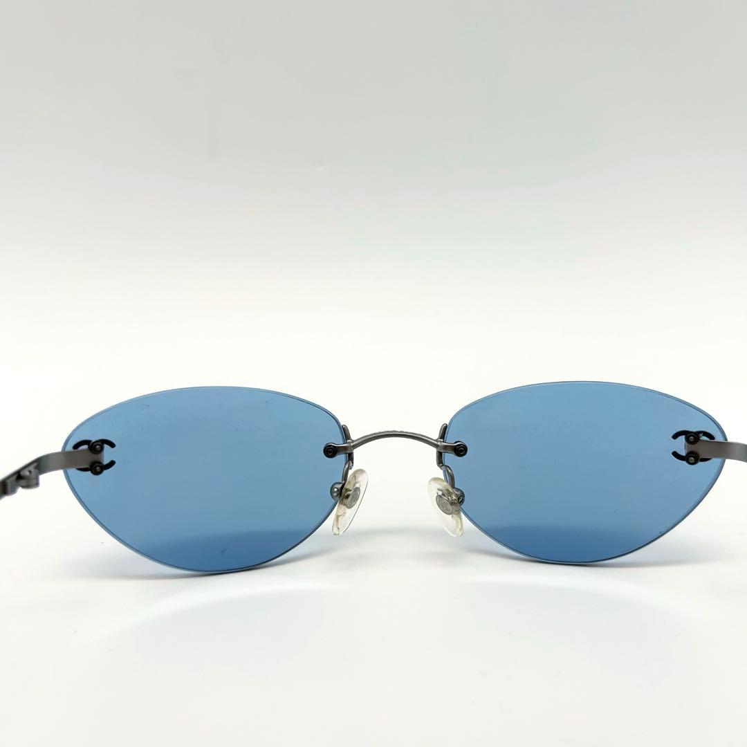 美品 CHANEL サングラス ココマーク リムレス ブルー 4003 ケース付