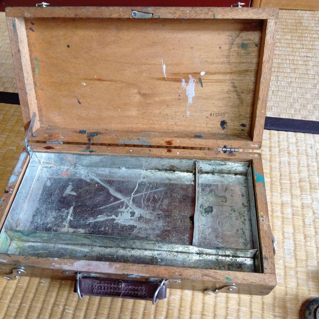 昭和レトロ 　古い昭和の木製 イーゼル　油絵の道具一式まとめ 出品