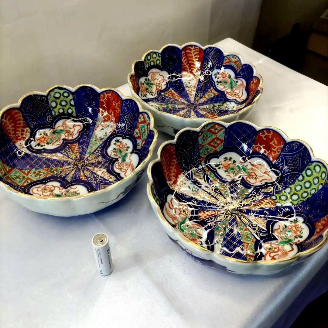 有田焼　伊万里焼　古伊万里　金彩　色絵　6寸皿　なます皿　小皿　小鉢　3客セット