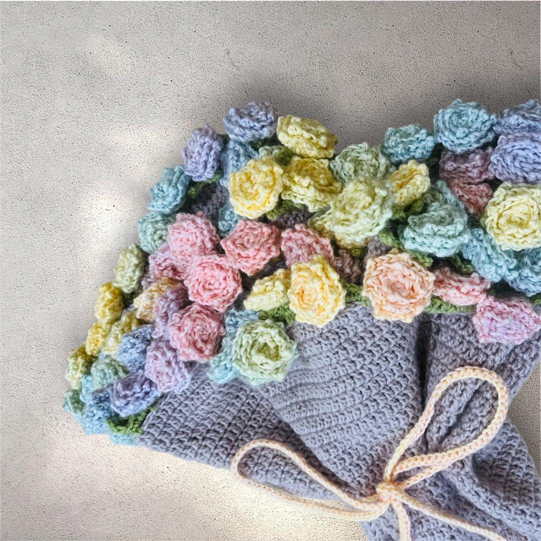 花束ブランケット　レインボーローズ×くすみピンク