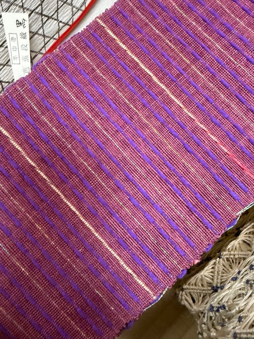 誉田屋　半幅　紫とピンクのストライプ 半幅帯