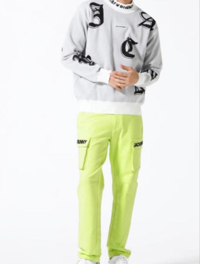 新品 パーリーゲイツ ジャックバニー ゴシックロゴWジャガードニット(6)LL白