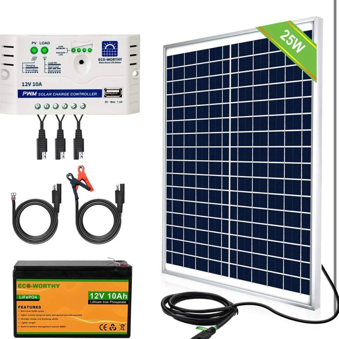 ECO-WORTHY 25W 12ソーラーパネルキット チャージーコントローラー