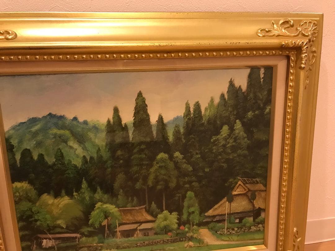 《真作》白崎景山　久多　油絵　F6号　額装　絵画　美術品　風景画　田舎の景色