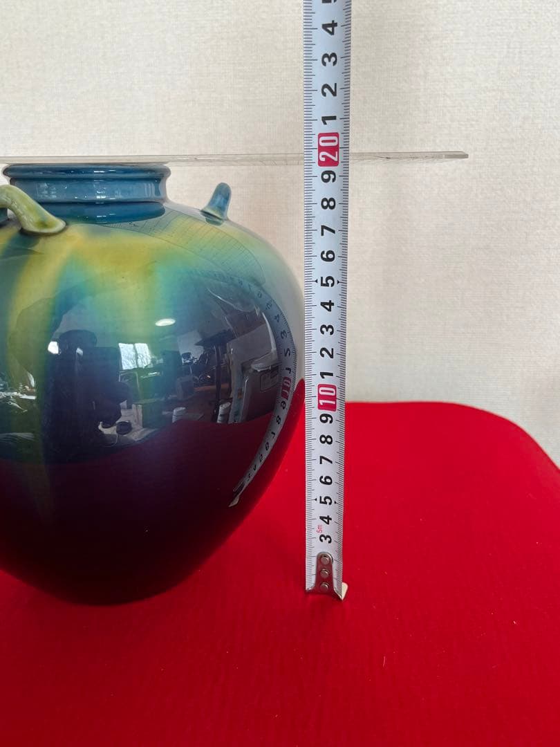 人間国宝 三代 徳田八十吉（正彦銘）耳付壺 高さ約19.5cm T166 共箱付