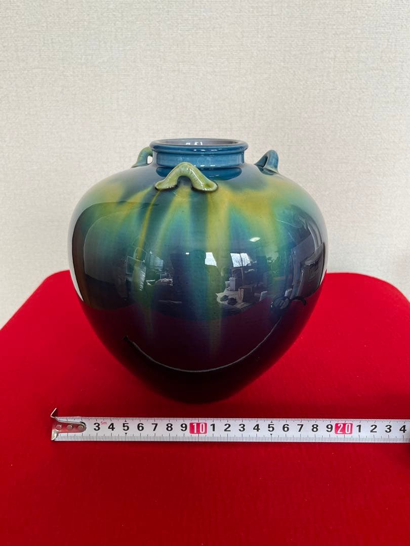 人間国宝 三代 徳田八十吉（正彦銘）耳付壺 高さ約19.5cm T166 共箱付