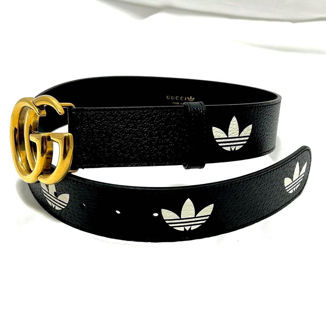 グッチ アディダス コラボ 限定 GGマーモント レザーベルト ブラック 黒色