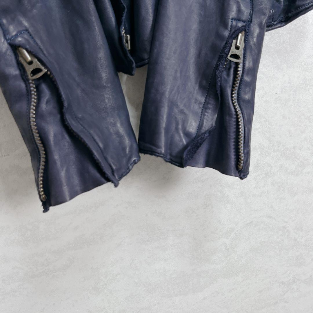 『sisii シシ』レザーライダースジャケット 牛革 洗濯可 ダブルジップ 紺青