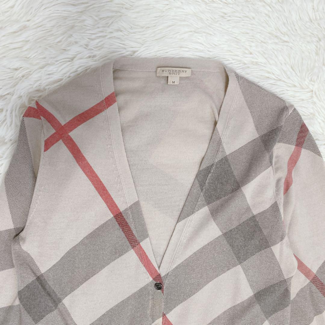 希少 BURBERRY メガノバチェック柄 カーディガン カシミヤ混 ベージュ