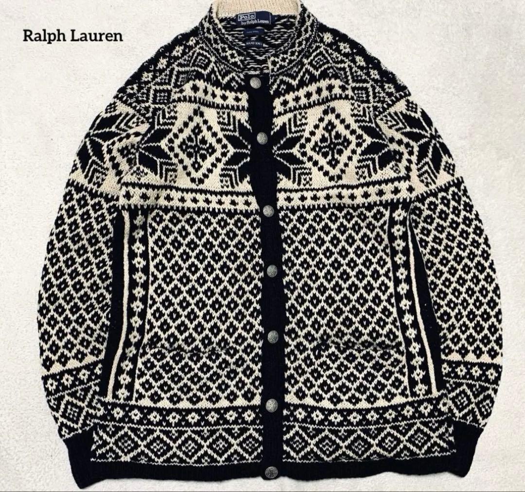 ラルフローレン ノルディック　ハンドニット　カーディガン　コンチョボタン